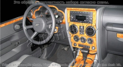 Декоративные накладки салона Jeep Wrangler 2007-2010 полный набор, Механическая коробка передач